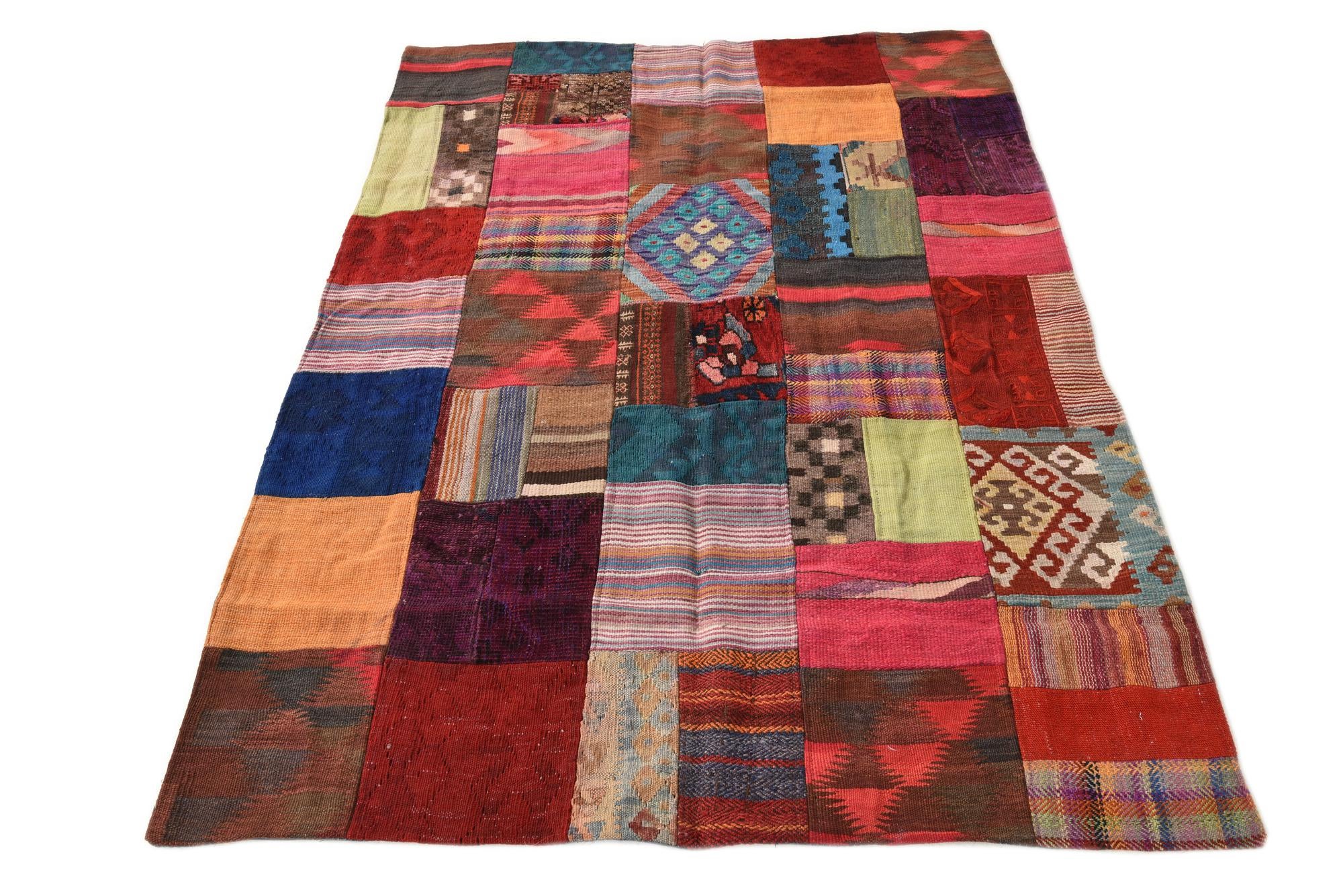 4' 1 x 5' 10 Hand Woven Kilim Patchwork Wool Rug
