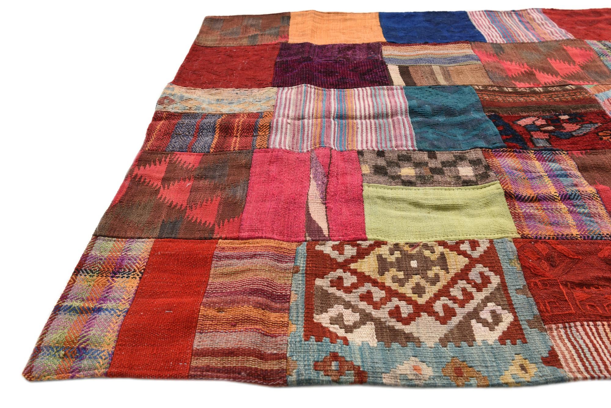 4' 1 x 5' 10 Hand Woven Kilim Patchwork Wool Rug