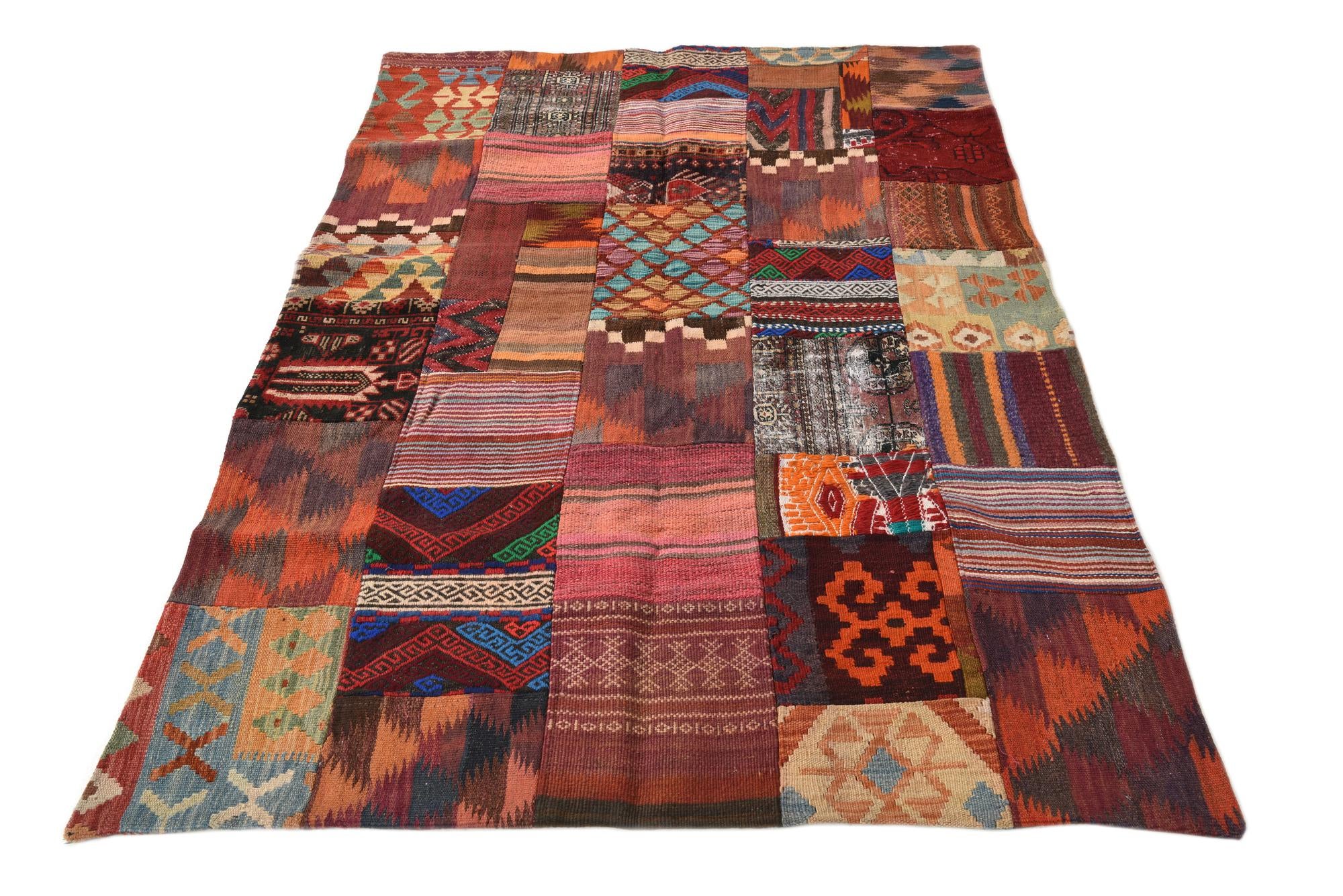 4' x 6' Hand Woven Kilim Patchwork Wool Rug