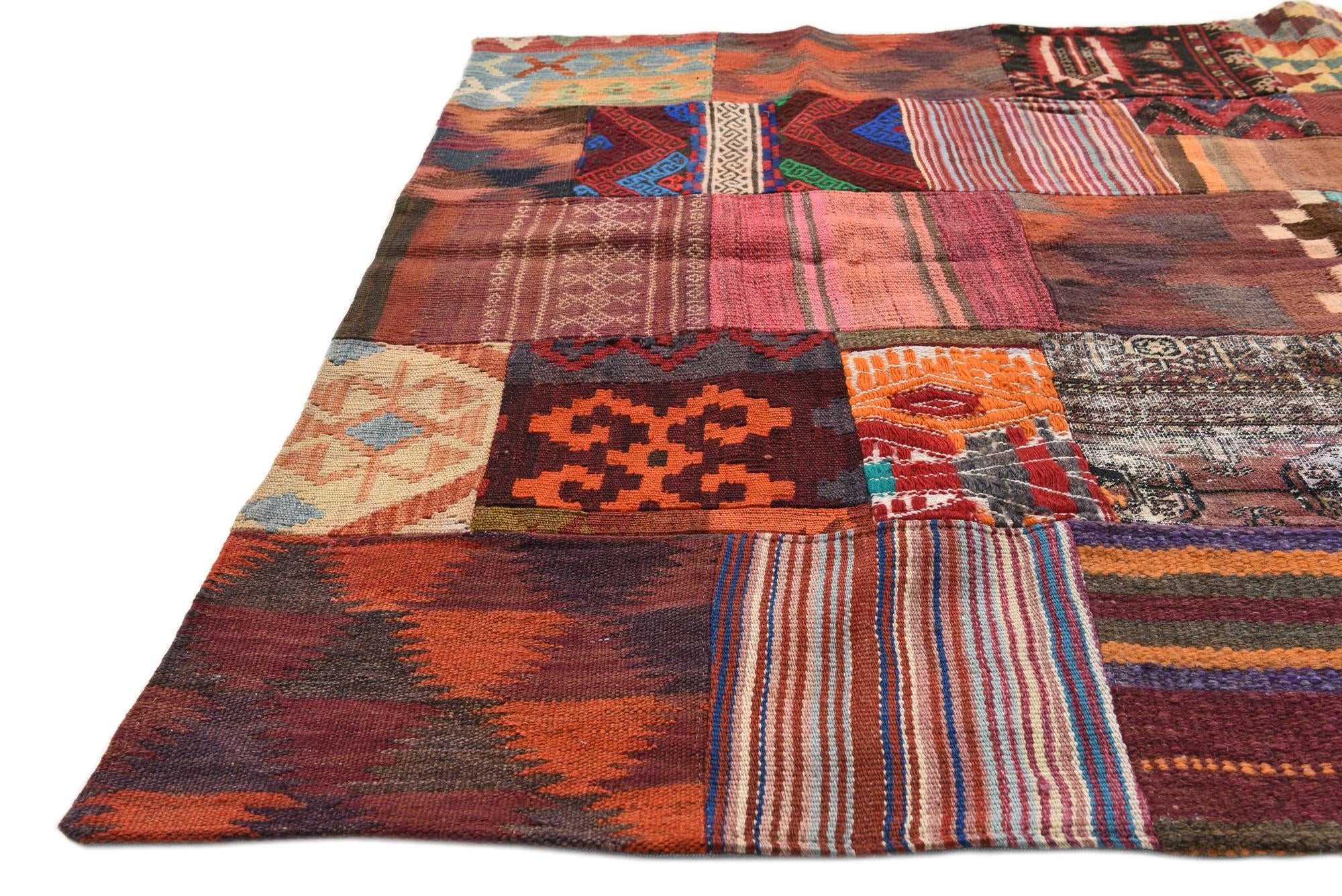 4' x 6' Hand Woven Kilim Patchwork Wool Rug