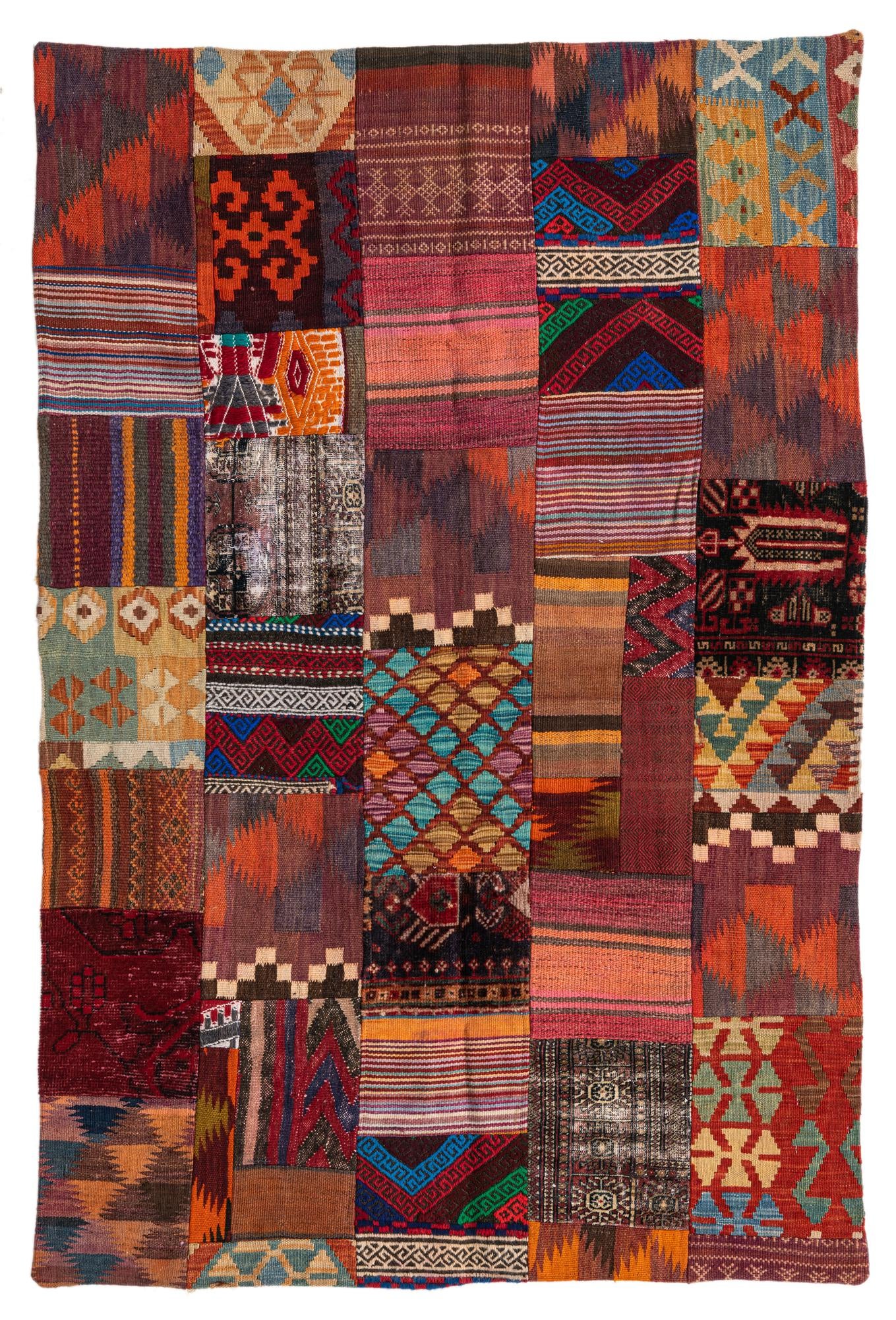 4' x 6' Hand Woven Kilim Patchwork Wool Rug