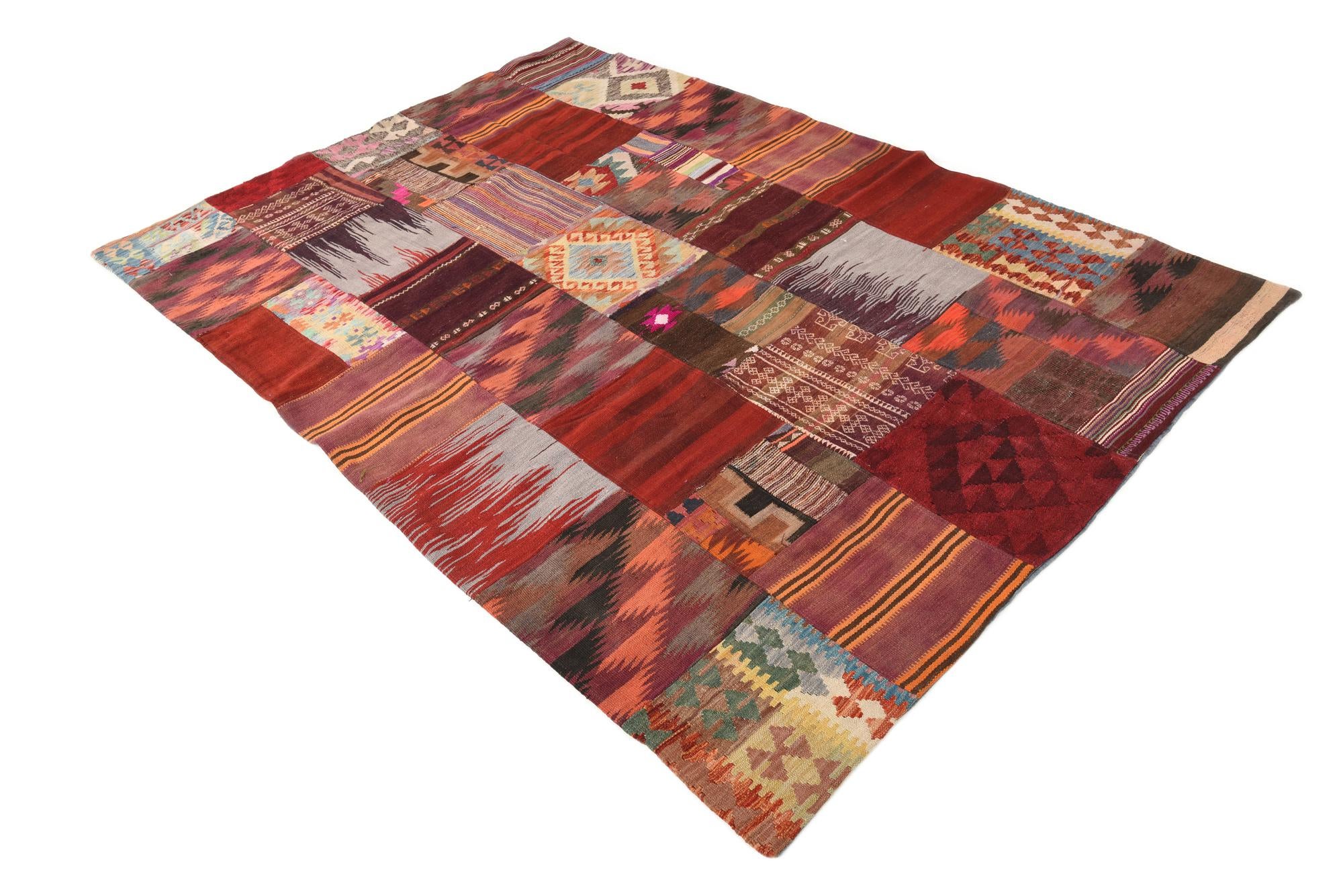5' 7 x 7' 10 Hand Woven Kilim Patchwork Wool Rug