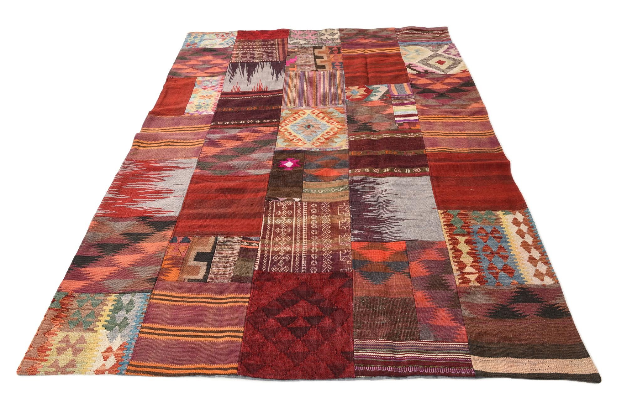 5' 7 x 7' 10 Hand Woven Kilim Patchwork Wool Rug