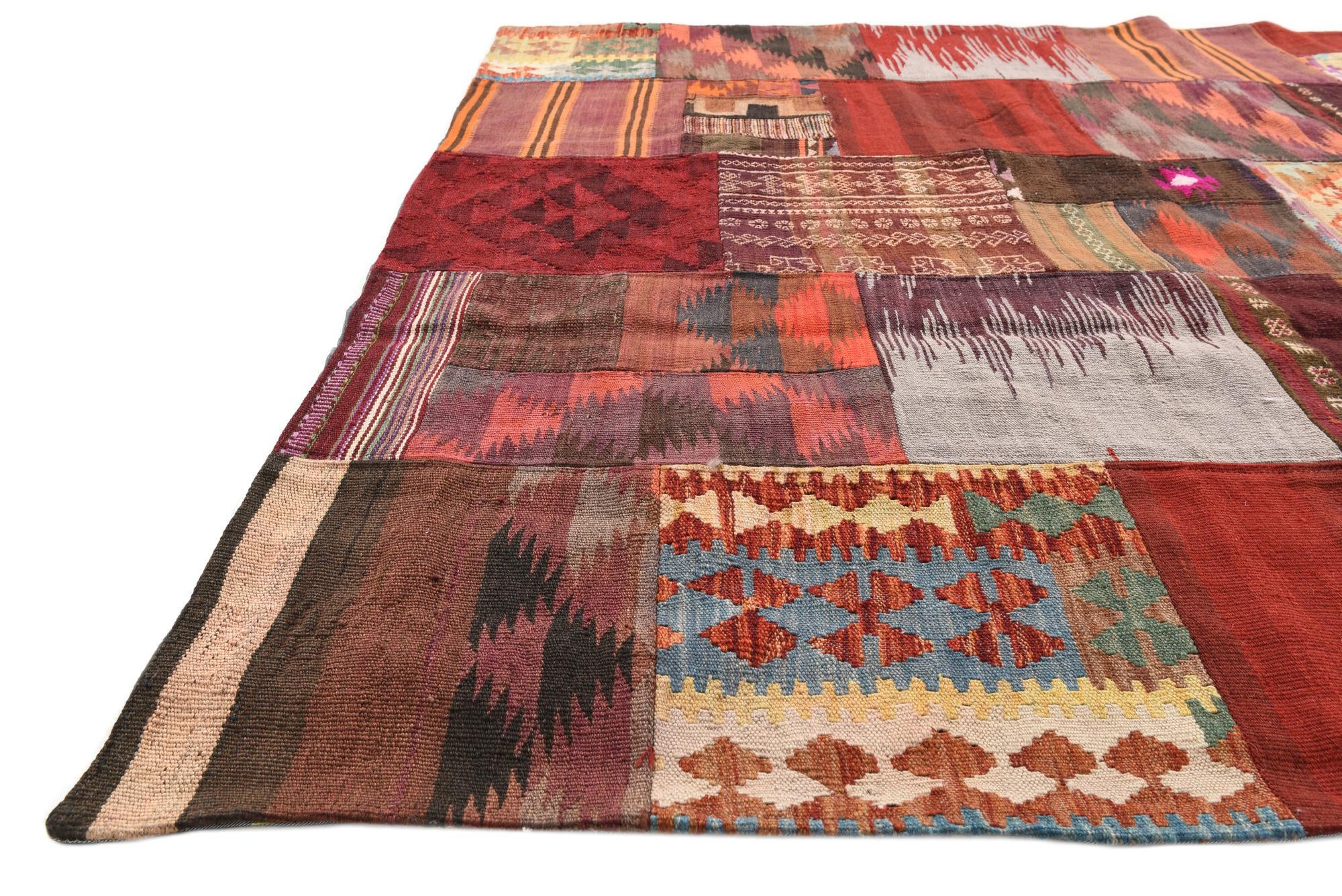 5' 7 x 7' 10 Hand Woven Kilim Patchwork Wool Rug