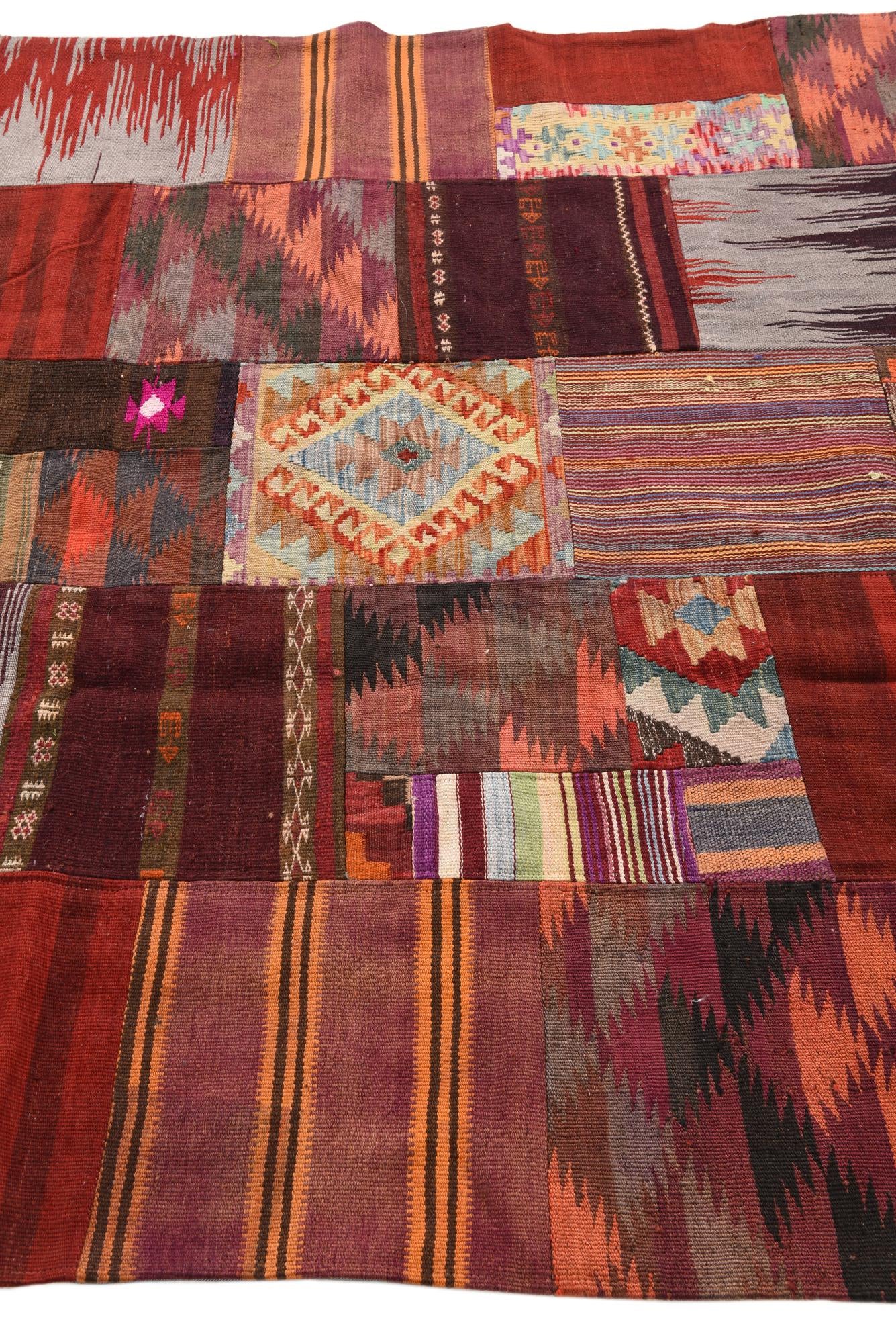 5' 7 x 7' 10 Hand Woven Kilim Patchwork Wool Rug