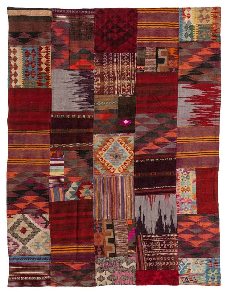 Detail image of 5' 7 x 7' 10 Hand Woven Kilim Patchwork Wool Rug