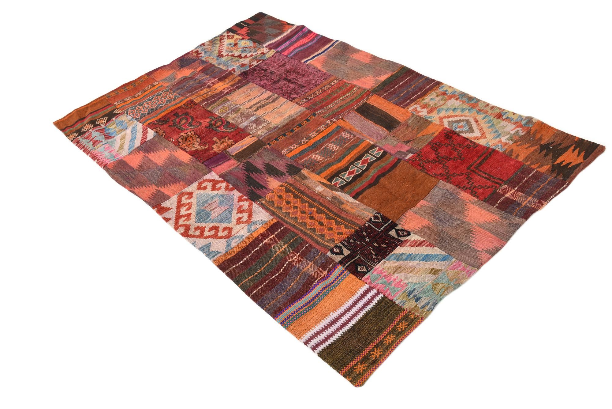 3' 10 x 5' 10 Hand Woven Kilim Patchwork Wool Rug