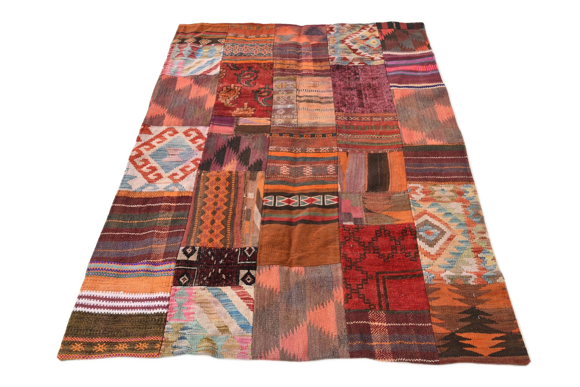 3' 10 x 5' 10 Hand Woven Kilim Patchwork Wool Rug