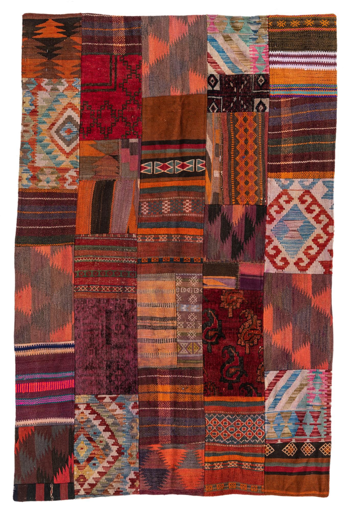 3' 10 x 5' 10 Hand Woven Kilim Patchwork Wool Rug