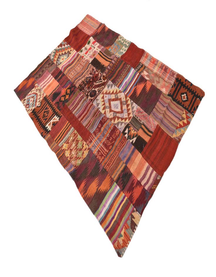 Detail image of 4' 1 x 5' 10  Hand Woven Kilim Patchwork Wool Rug