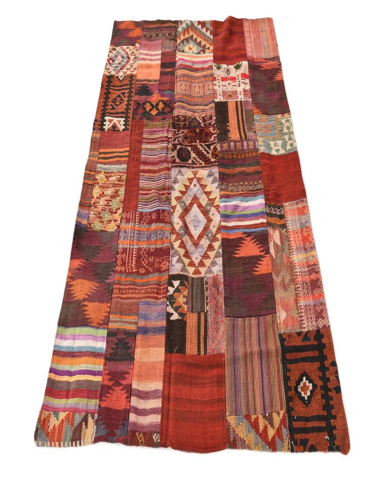 Detail image of 4' 1 x 5' 10  Hand Woven Kilim Patchwork Wool Rug