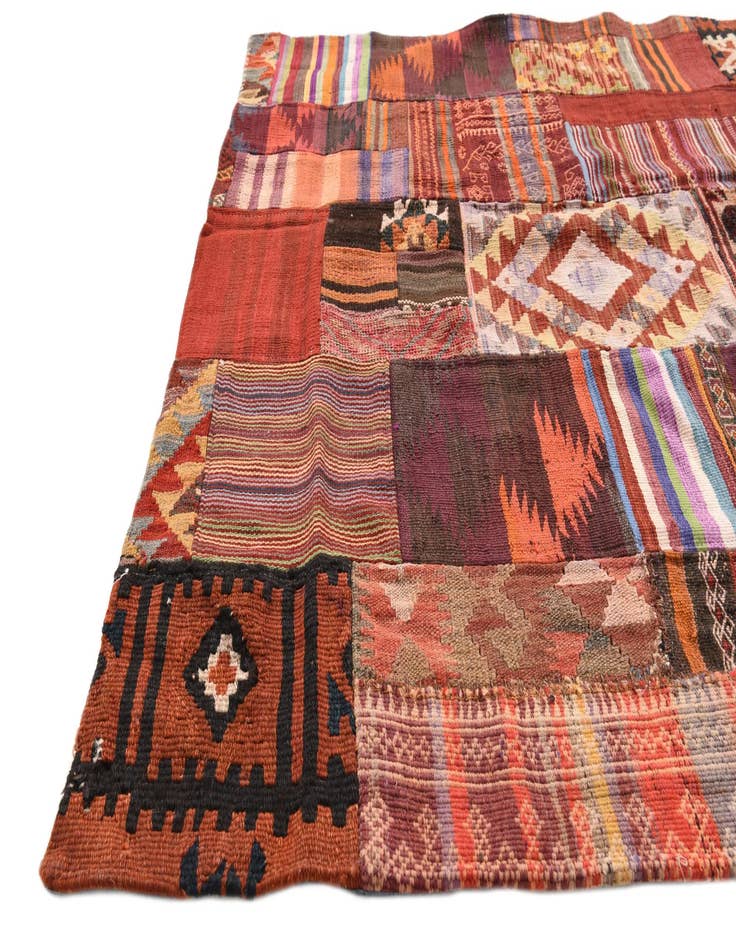 Detail image of 4' 1 x 5' 10  Hand Woven Kilim Patchwork Wool Rug