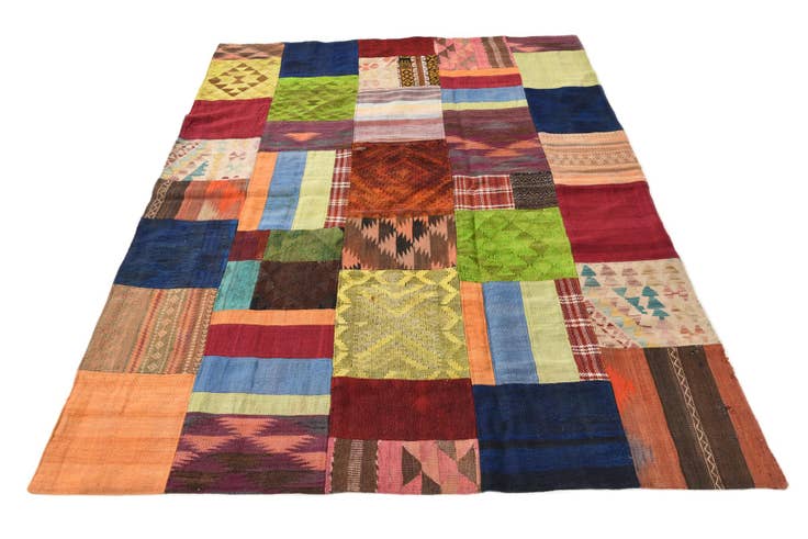 Detail image of 5' 9 x 7' 6 Hand Woven Kilim Patchwork Wool Rug