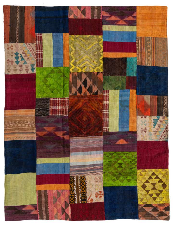 5' 9 x 7' 6 Hand Woven Kilim Patchwork Wool Rug