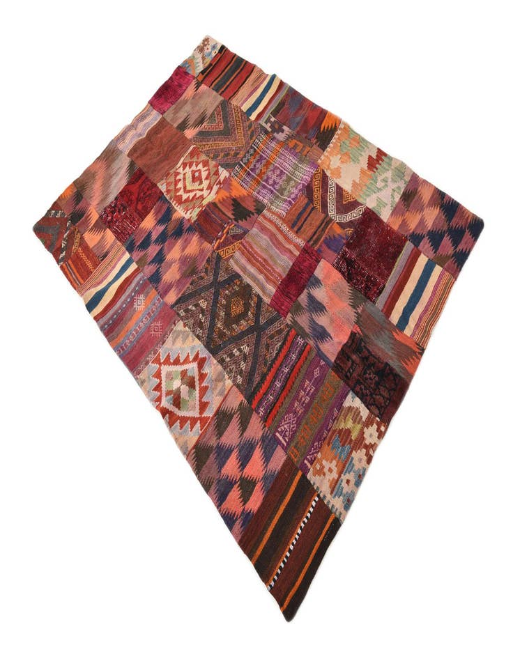 Detail image of 4' 1 x 6' Hand Woven Kilim Patchwork Wool Rug