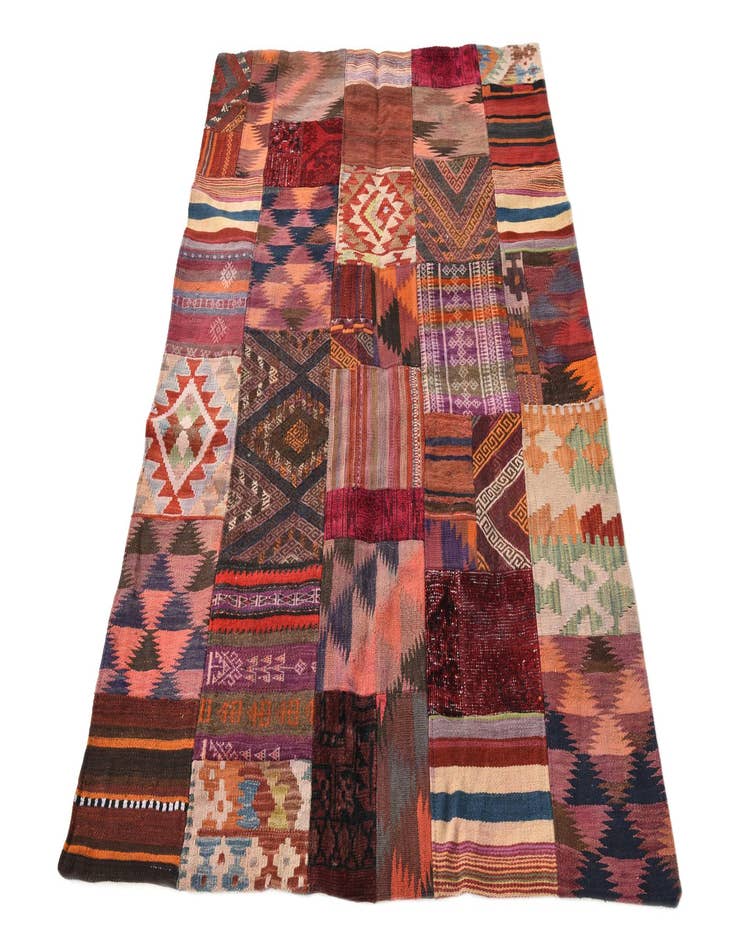 Detail image of 4' 1 x 6' Hand Woven Kilim Patchwork Wool Rug