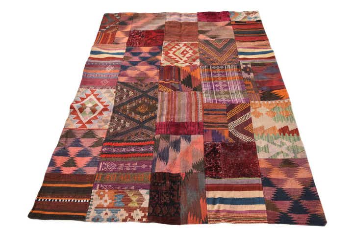 4' 1 x 6' Hand Woven Kilim Patchwork Wool Rug