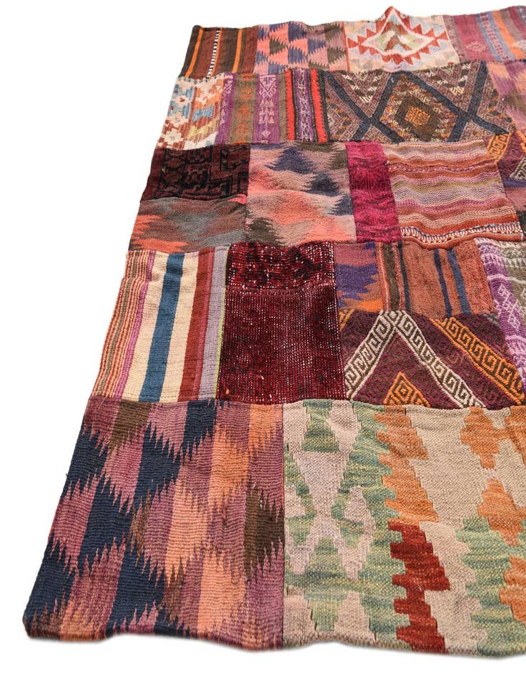 Detail image of 4' 1 x 6' Hand Woven Kilim Patchwork Wool Rug