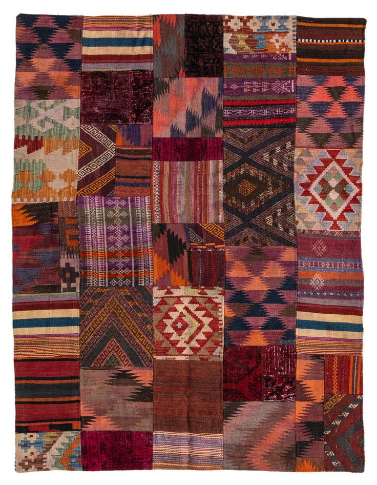 Detail image of 4' 1 x 6' Hand Woven Kilim Patchwork Wool Rug