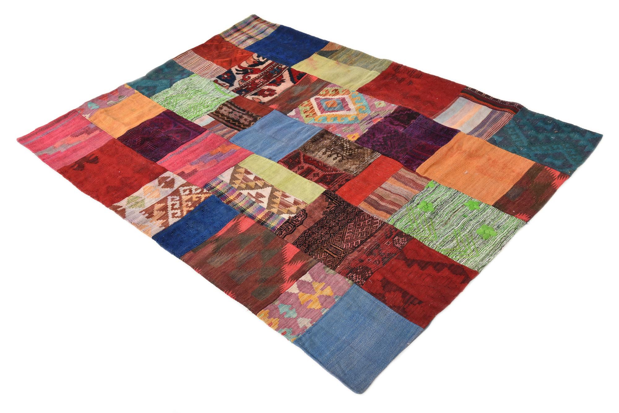 4' 2 x 6' Hand Woven Kilim Patchwork Wool Rug