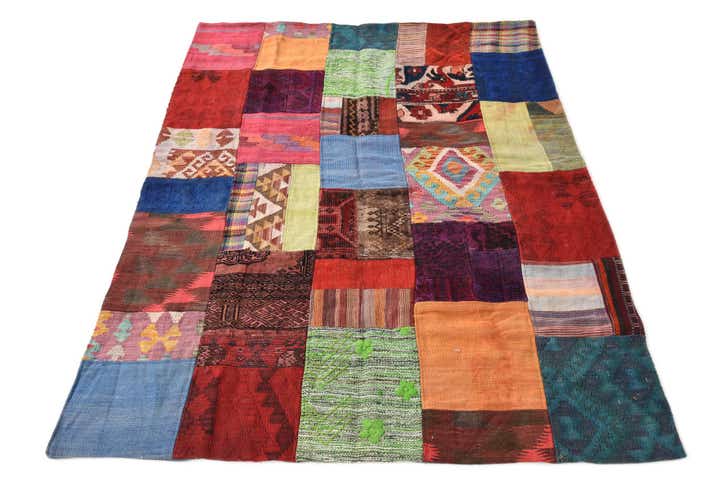 4' 2 x 6' Hand Woven Kilim Patchwork Wool Rug