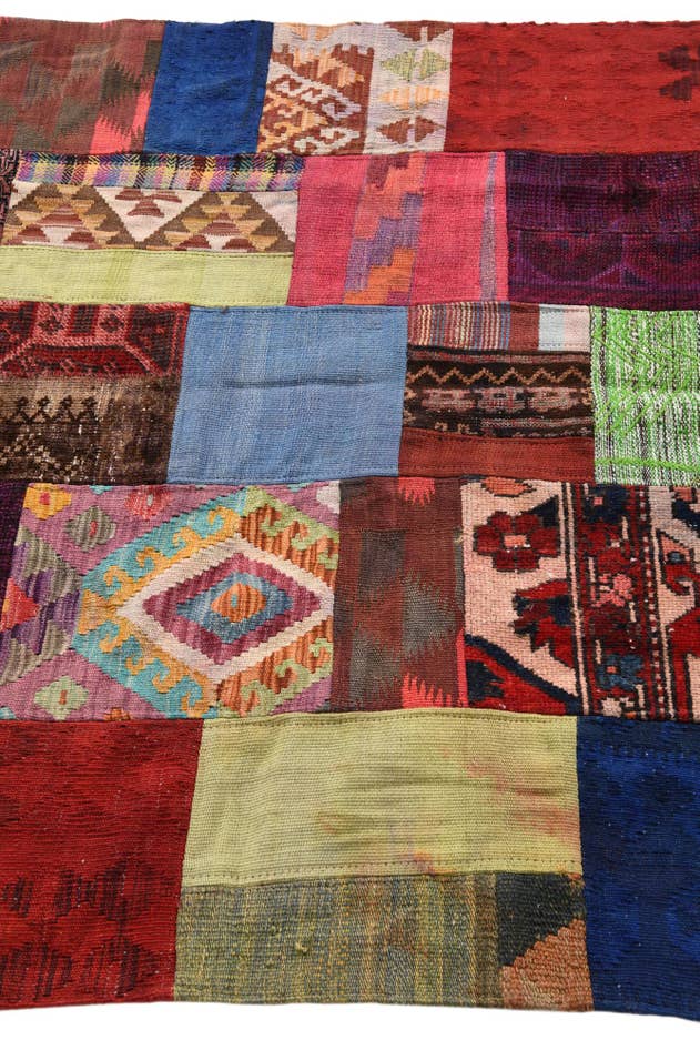 Detail image of 4' 2 x 6' Hand Woven Kilim Patchwork Wool Rug