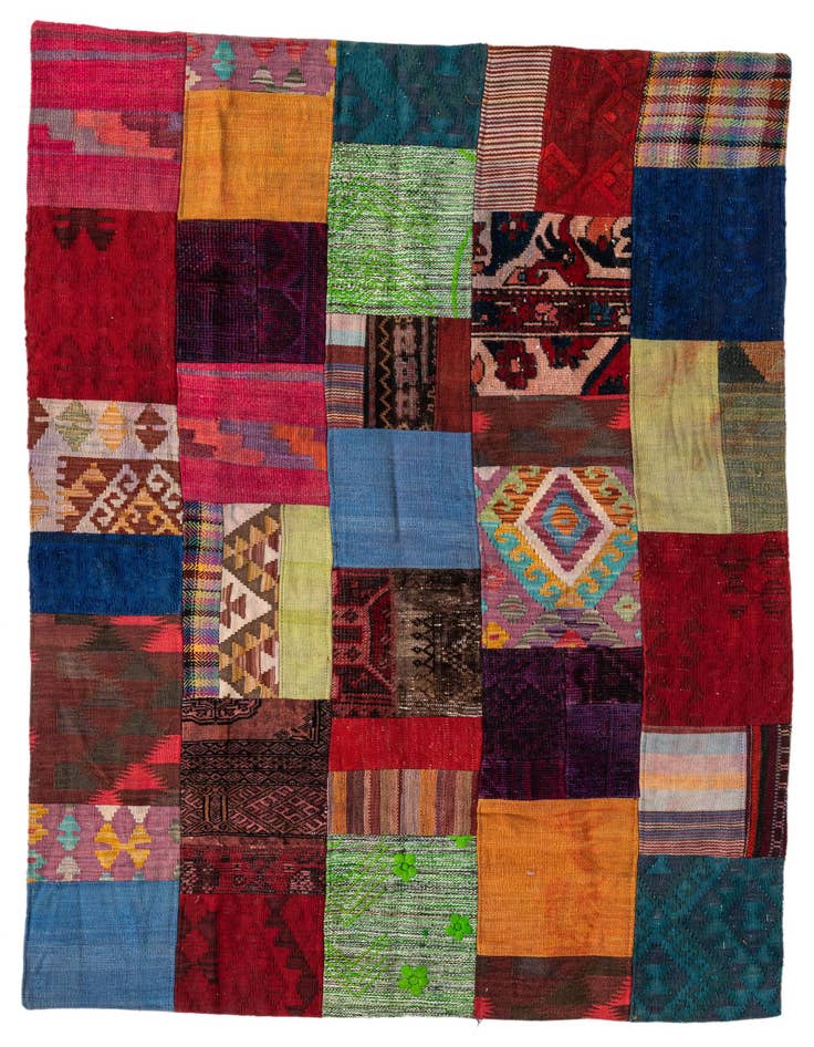 Detail image of 4' 2 x 6' Hand Woven Kilim Patchwork Wool Rug