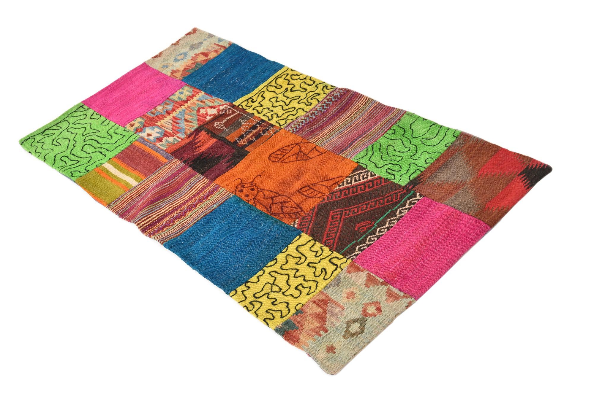 2' 2 x 4' 2 Hand Woven Kilim Patchwork Wool Rug