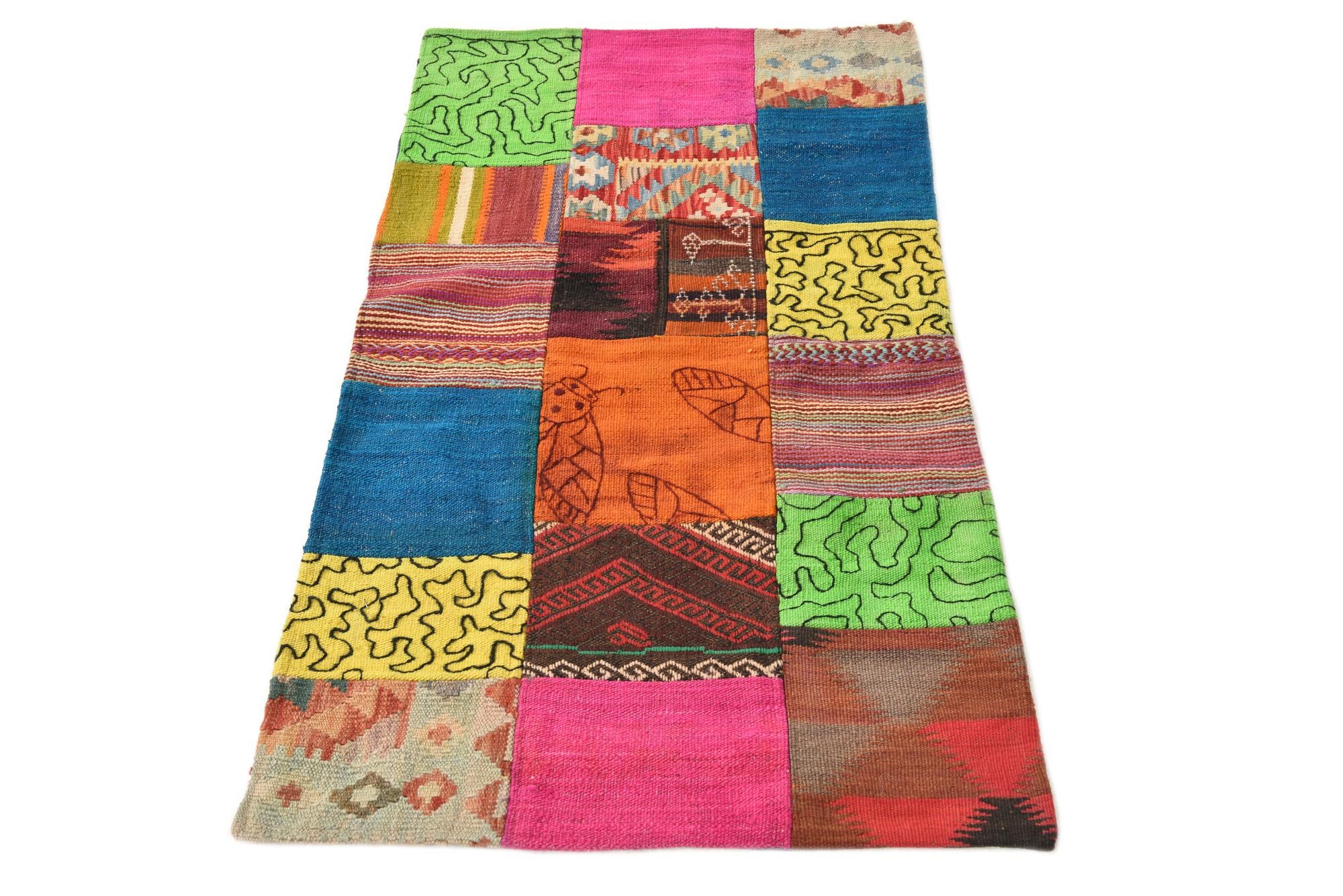 2' 2 x 4' 2 Hand Woven Kilim Patchwork Wool Rug