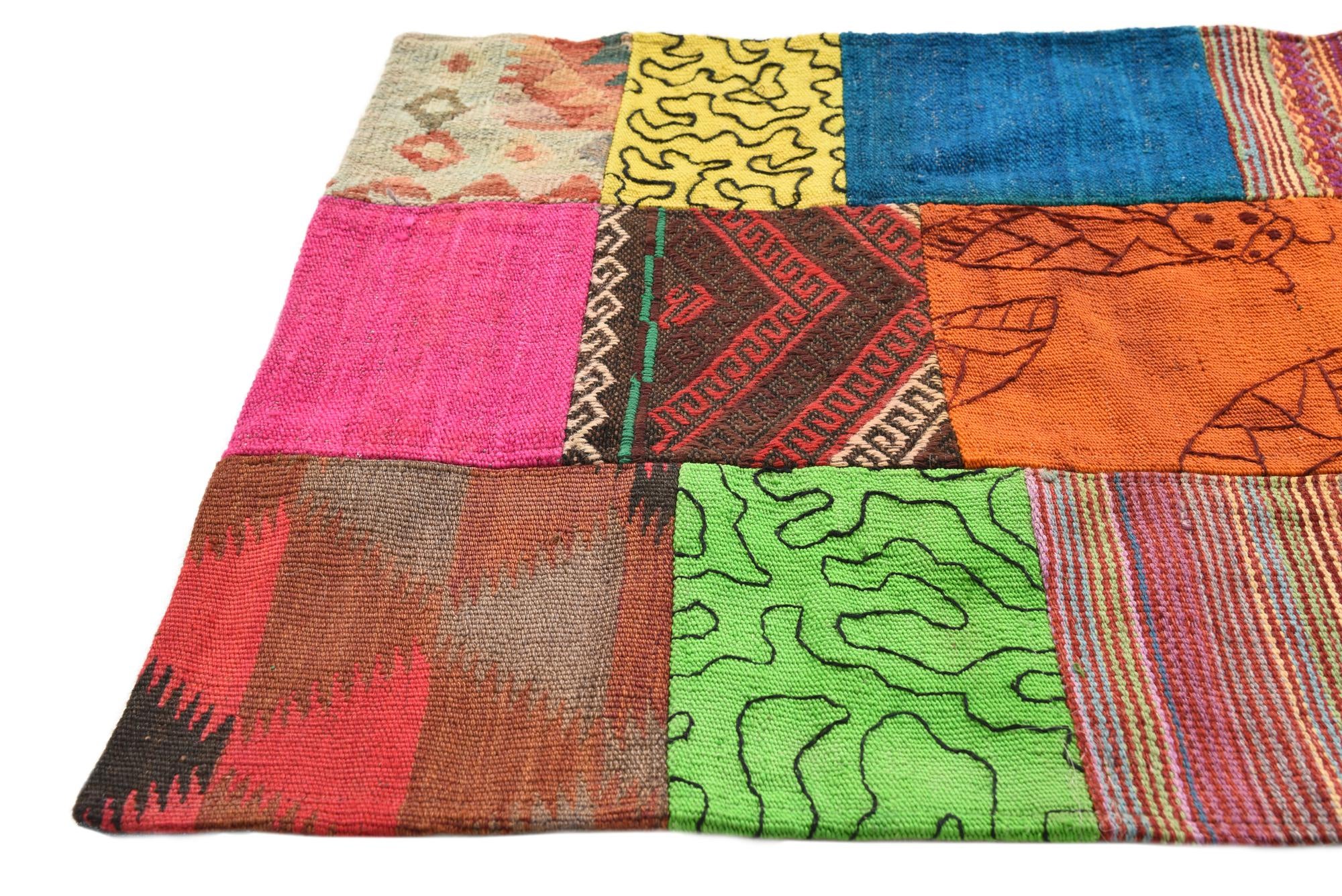2' 2 x 4' 2 Hand Woven Kilim Patchwork Wool Rug
