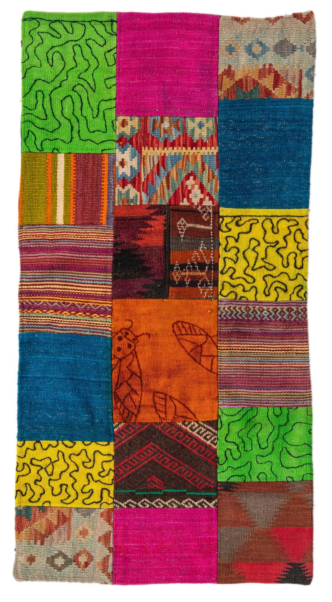 2' 2 x 4' 2 Hand Woven Kilim Patchwork Wool Rug