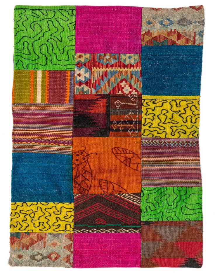 Detail image of 2' 2 x 4' 2 Hand Woven Kilim Patchwork Wool Rug