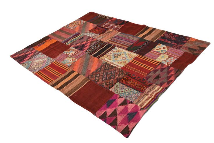 Detail image of 5' 2 x 6' 10 Hand Woven Kilim Patchwork Wool Rug
