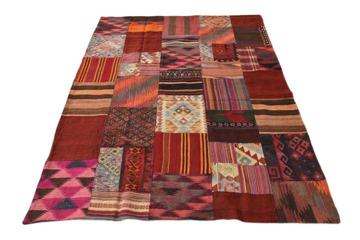 5' 2 x 6' 10 Hand Woven Kilim Patchwork Wool Rug