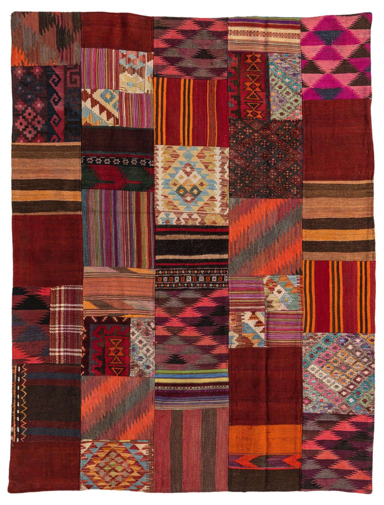5' 2 x 6' 10 Hand Woven Kilim Patchwork Wool Rug