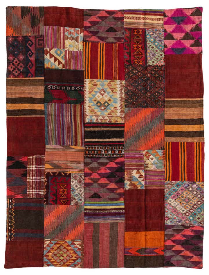 5' 2 x 6' 10 Hand Woven Kilim Patchwork Wool Rug