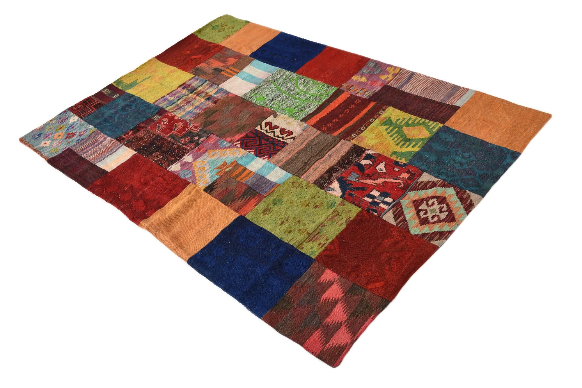 4' 2 x 5' 10 Hand Woven Kilim Patchwork Wool Rug