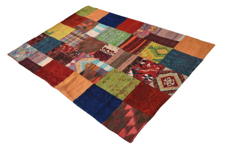 Detail image of 4' 2 x 5' 10 Hand Woven Kilim Patchwork Wool Rug