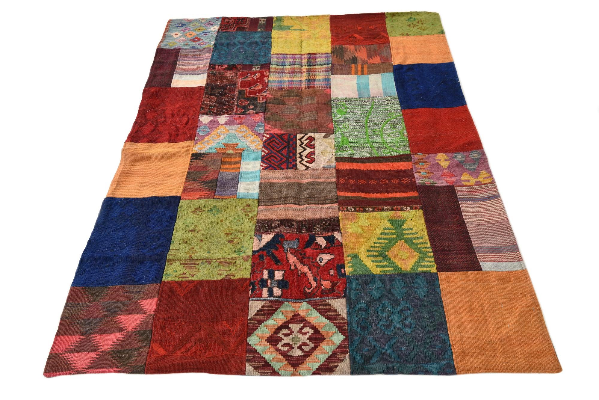 4' 2 x 5' 10 Hand Woven Kilim Patchwork Wool Rug