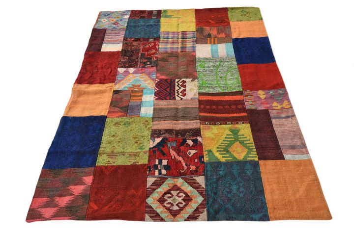 4' 2 x 5' 10 Hand Woven Kilim Patchwork Wool Rug