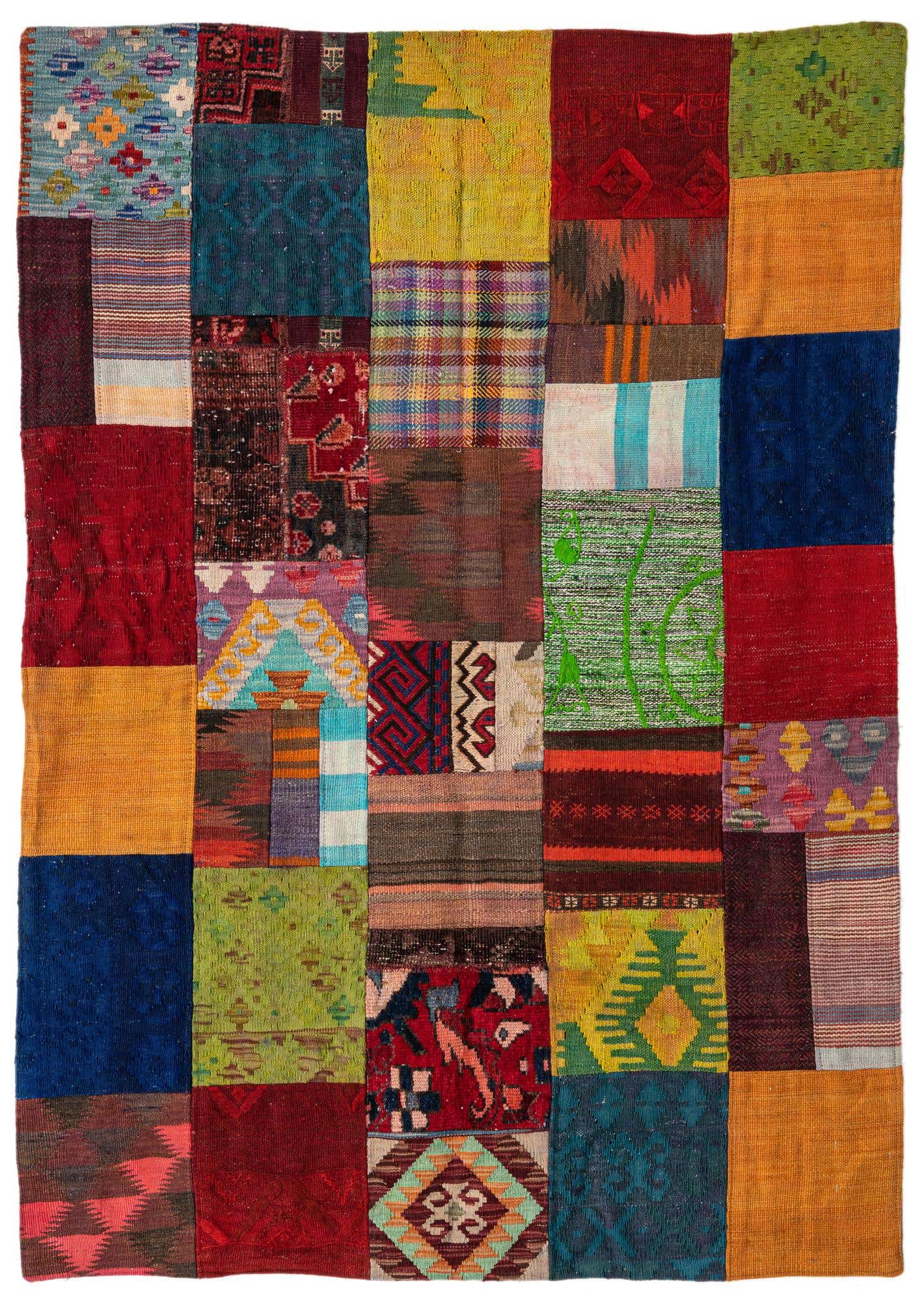 4' 2 x 5' 10 Hand Woven Kilim Patchwork Wool Rug