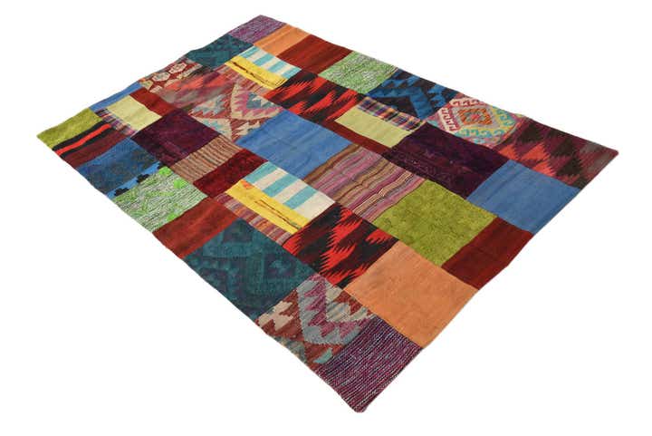 4' x 6' Hand Woven Kilim Patchwork Wool Rug