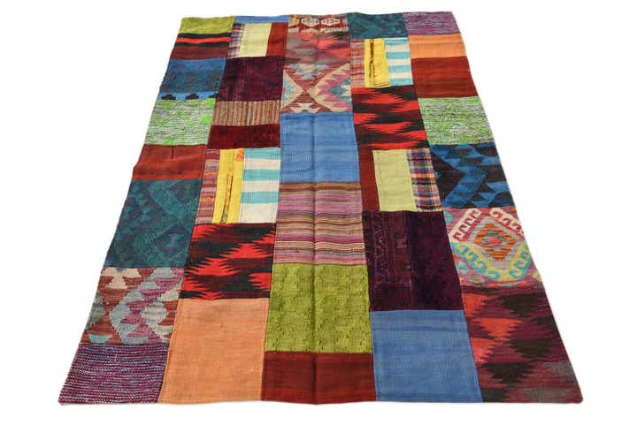 4' x 6' Hand Woven Kilim Patchwork Wool Rug