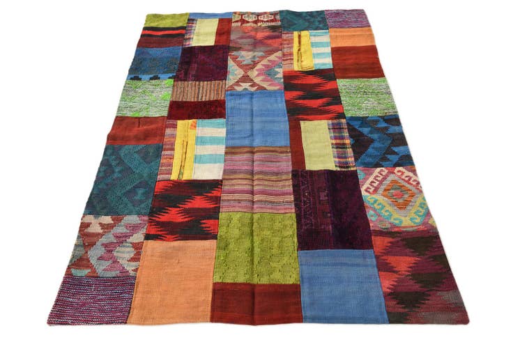 Detail image of 4' x 6' Hand Woven Kilim Patchwork Wool Rug