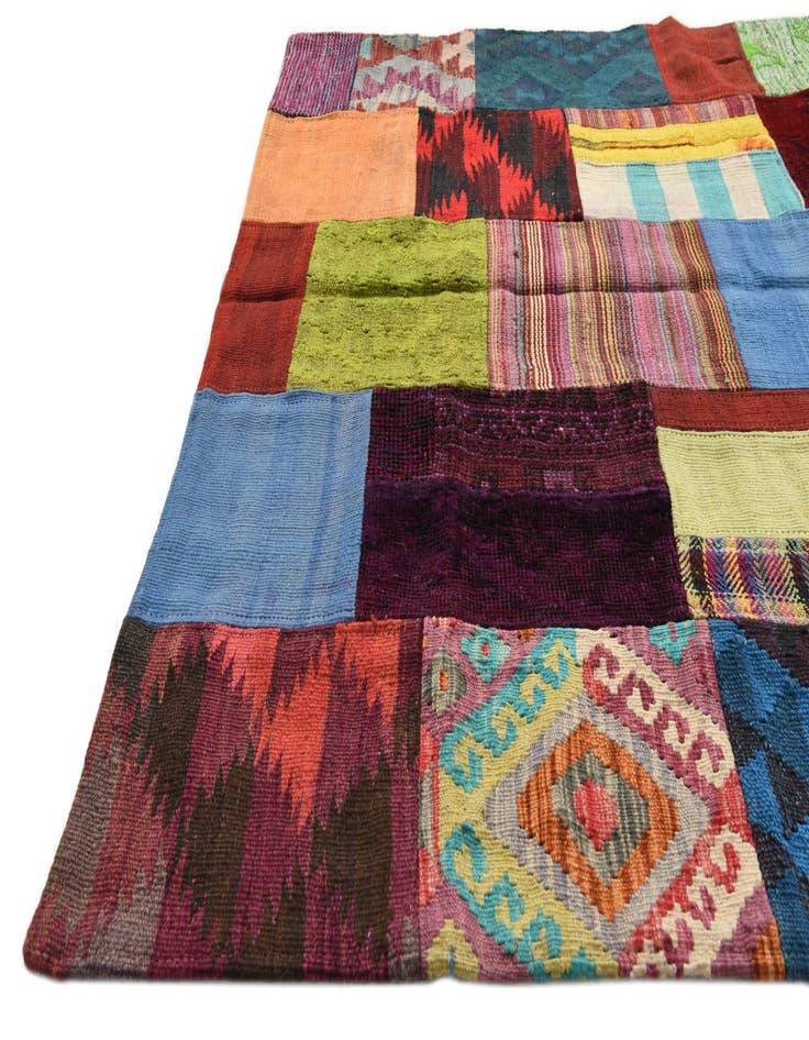 Detail image of 4' x 6'  Hand Woven Kilim Patchwork Wool Rug