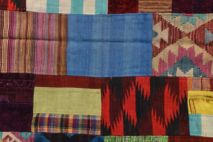 Detail image of 4' x 6' Hand Woven Kilim Patchwork Wool Rug