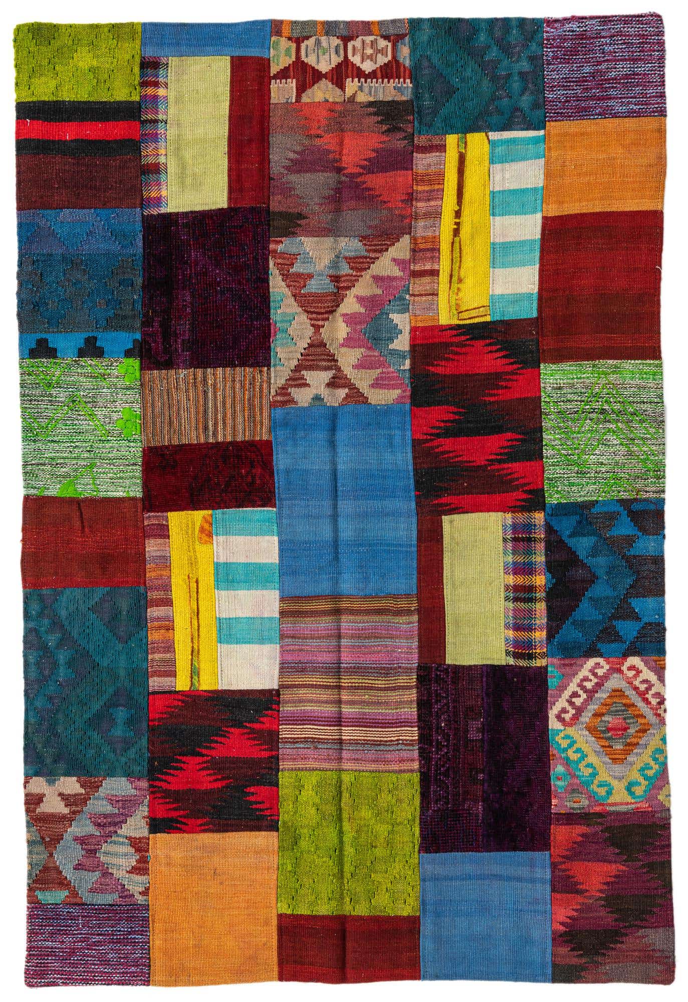 4' x 6' Hand Woven Kilim Patchwork Wool Rug