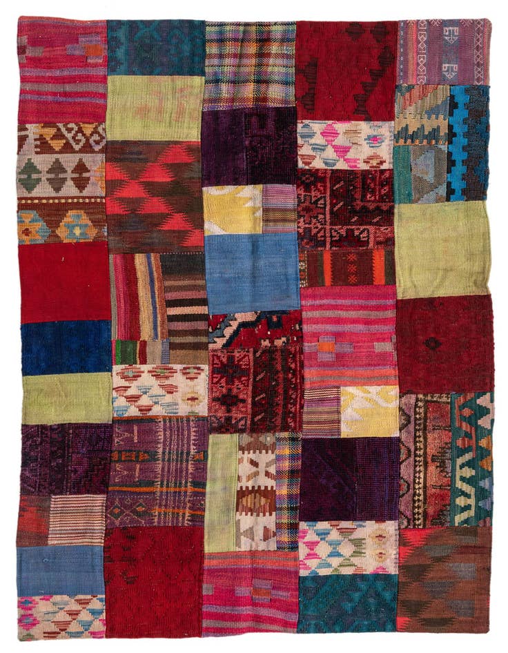 Detail image of 4' x 6' Hand Woven Kilim Patchwork Wool Rug