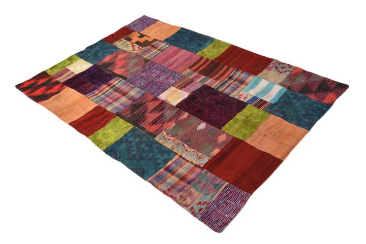 4' x 6' Hand Woven Kilim Patchwork Wool Rug
