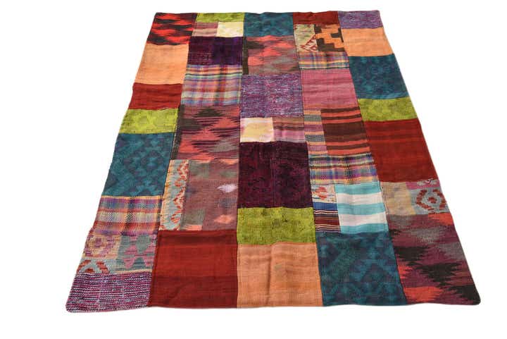 4' x 6' Hand Woven Kilim Patchwork Wool Rug